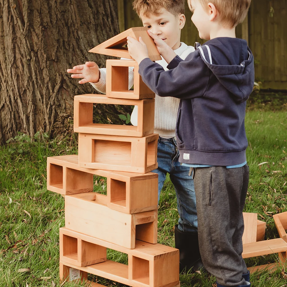 Outdoor Wooden Hollow Blocks | 24-Piece Eucalyptus Building Set - Image 2