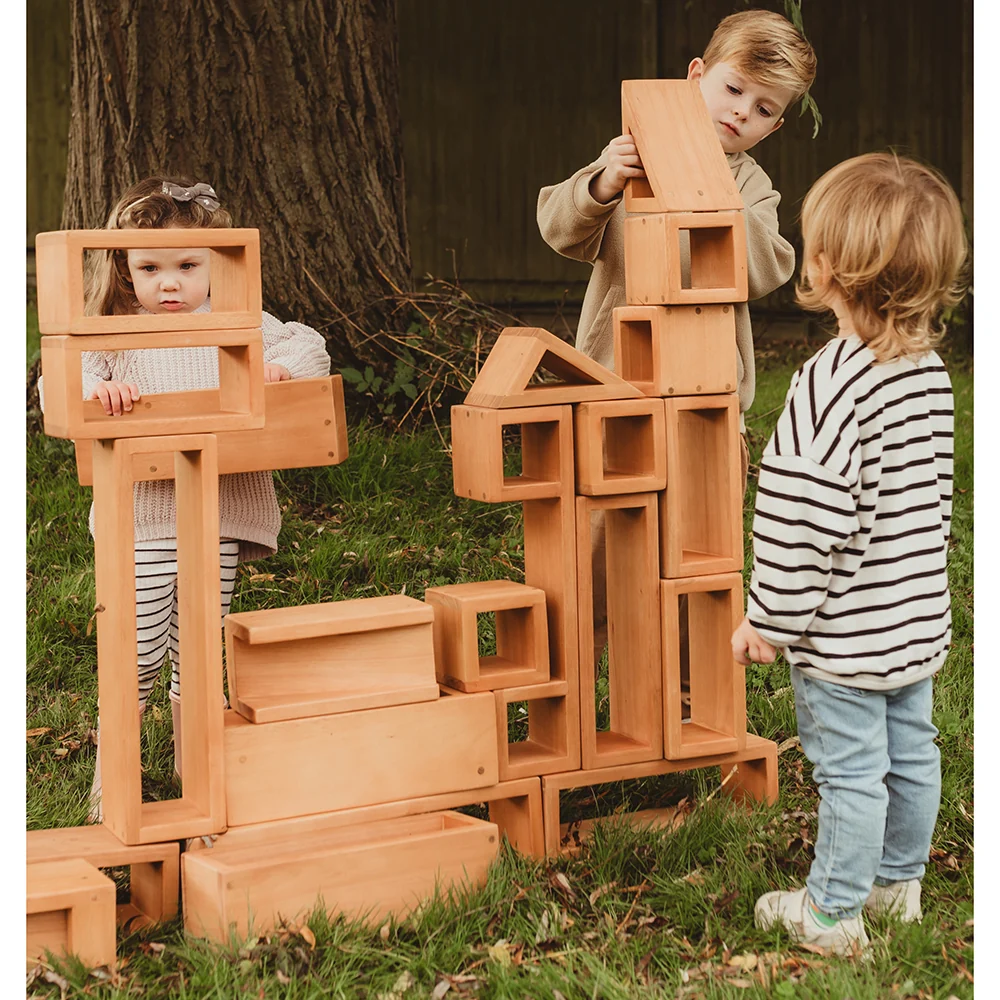 Outdoor Wooden Hollow Blocks | 24-Piece Eucalyptus Building Set - Image 3