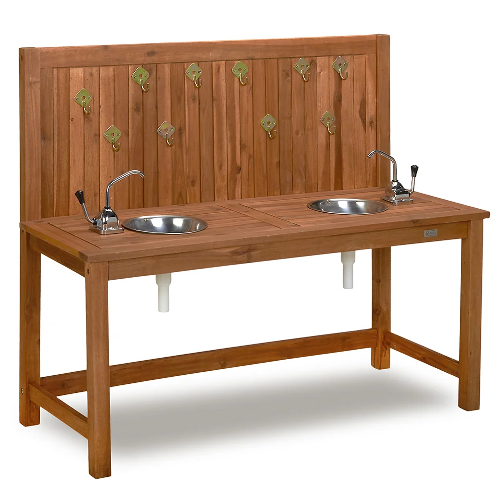 Outdoor Wooden Mud Kitchen with Double Sinks & Pumps | Eucalyptus Sensory Play Station - Image 3
