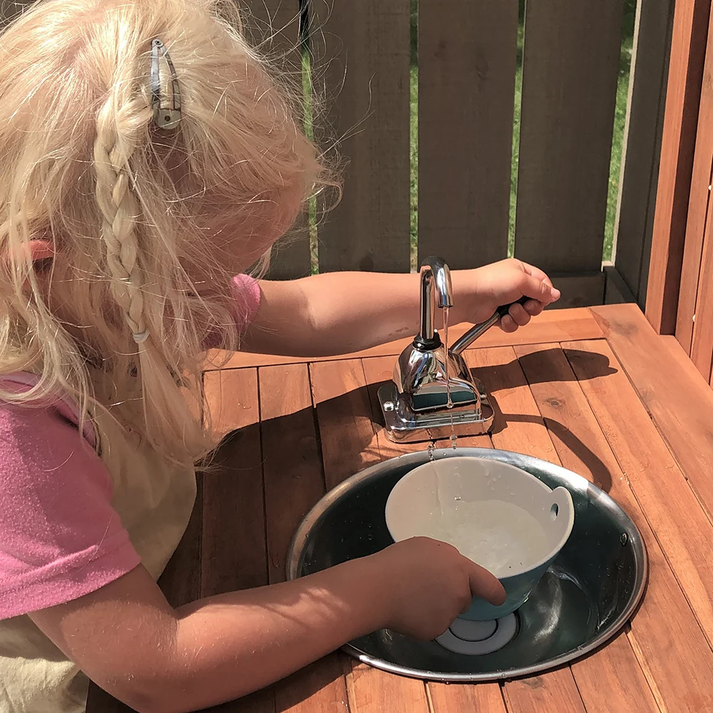 Outdoor Wooden Mud Kitchen with Double Sinks & Pumps | Eucalyptus Sensory Play Station - Image 4