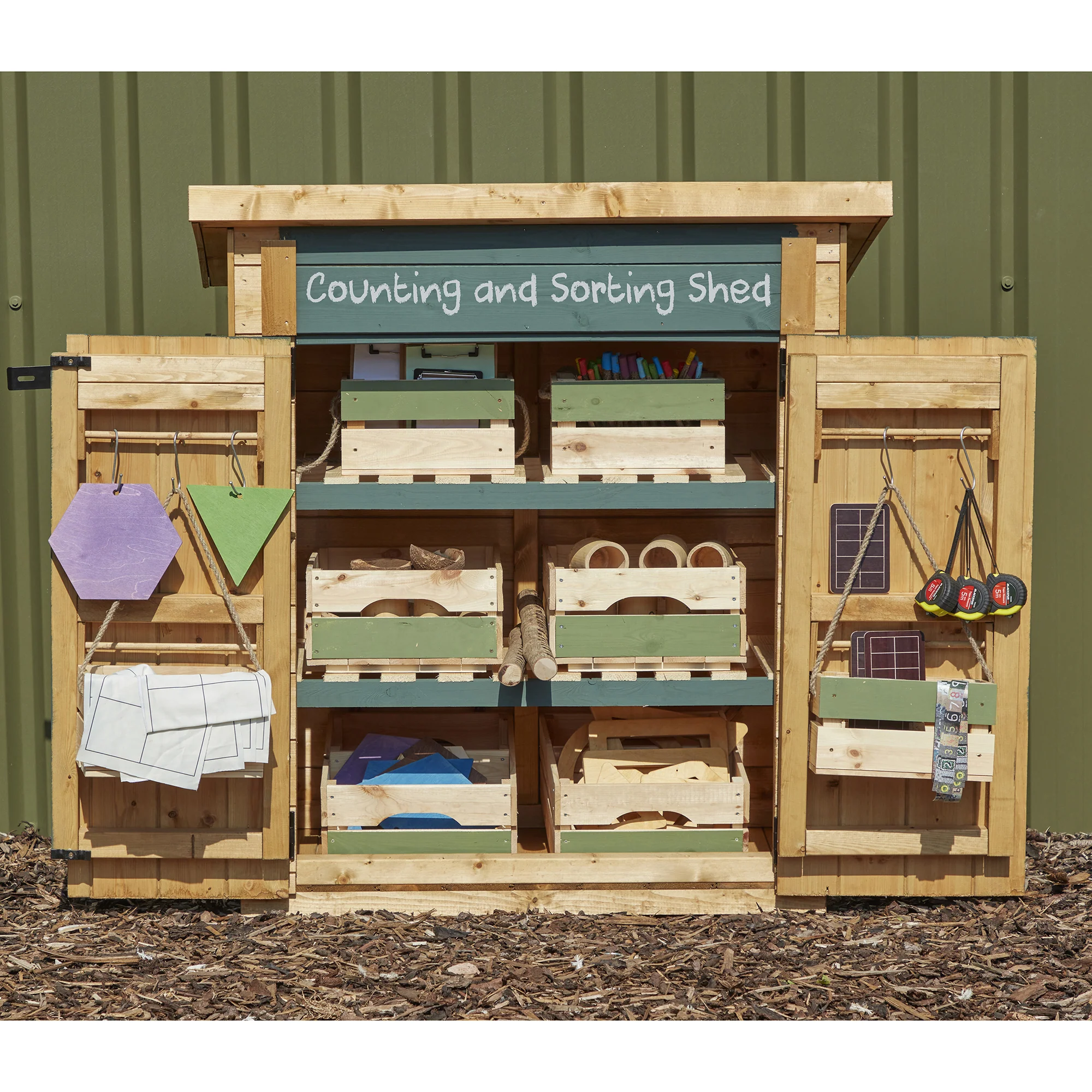 Toddler Outdoor Storage Shed | Child-Sized Wooden Learning & Math Materials Organizer