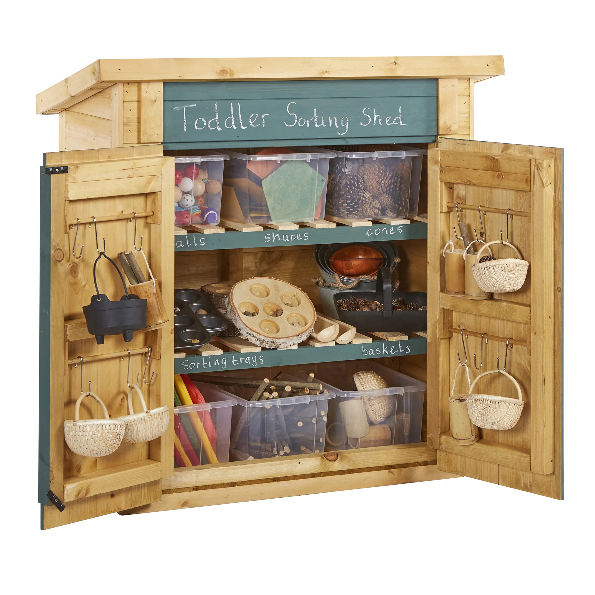 Toddler Outdoor Storage Shed | Child-Sized Wooden Learning & Math Materials Organizer - Image 2