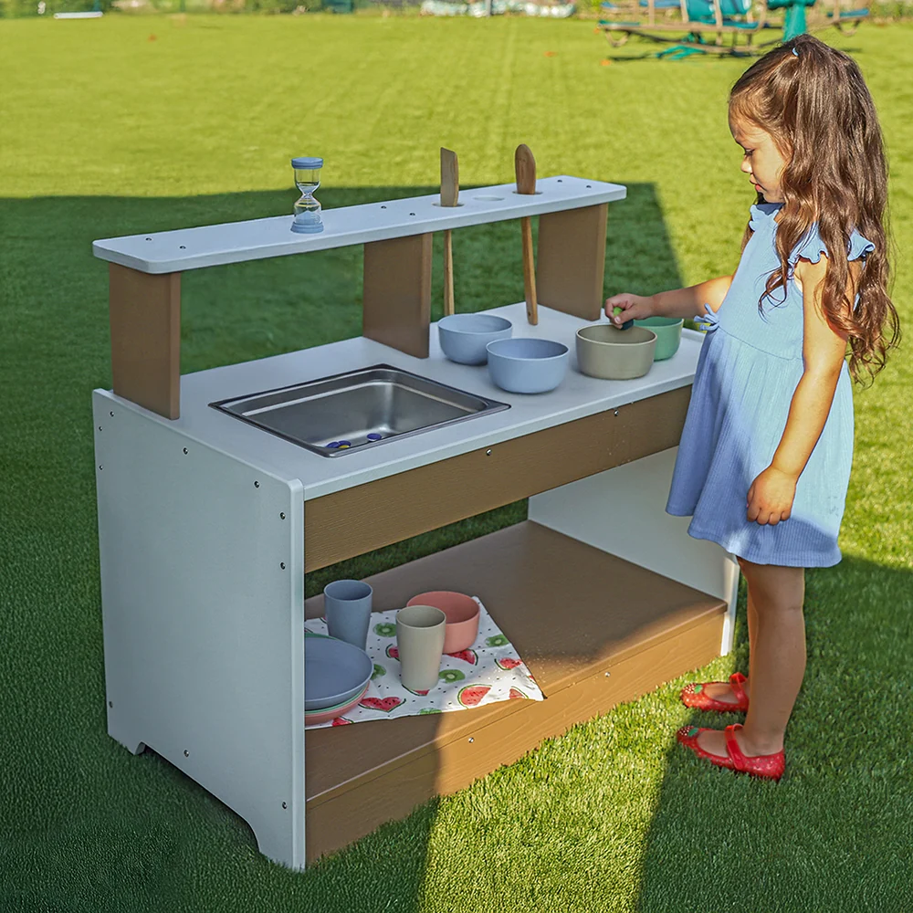 outdoorED™ Mud Kitchen | Weather-Resistant Outdoor Play Kitchen with Sink & Storage - Image 3