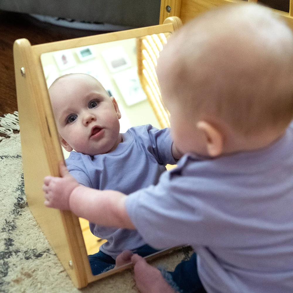 Peek-A-Boo Angled Mirror with Eco-Friendly Wooden Stand - Image 2