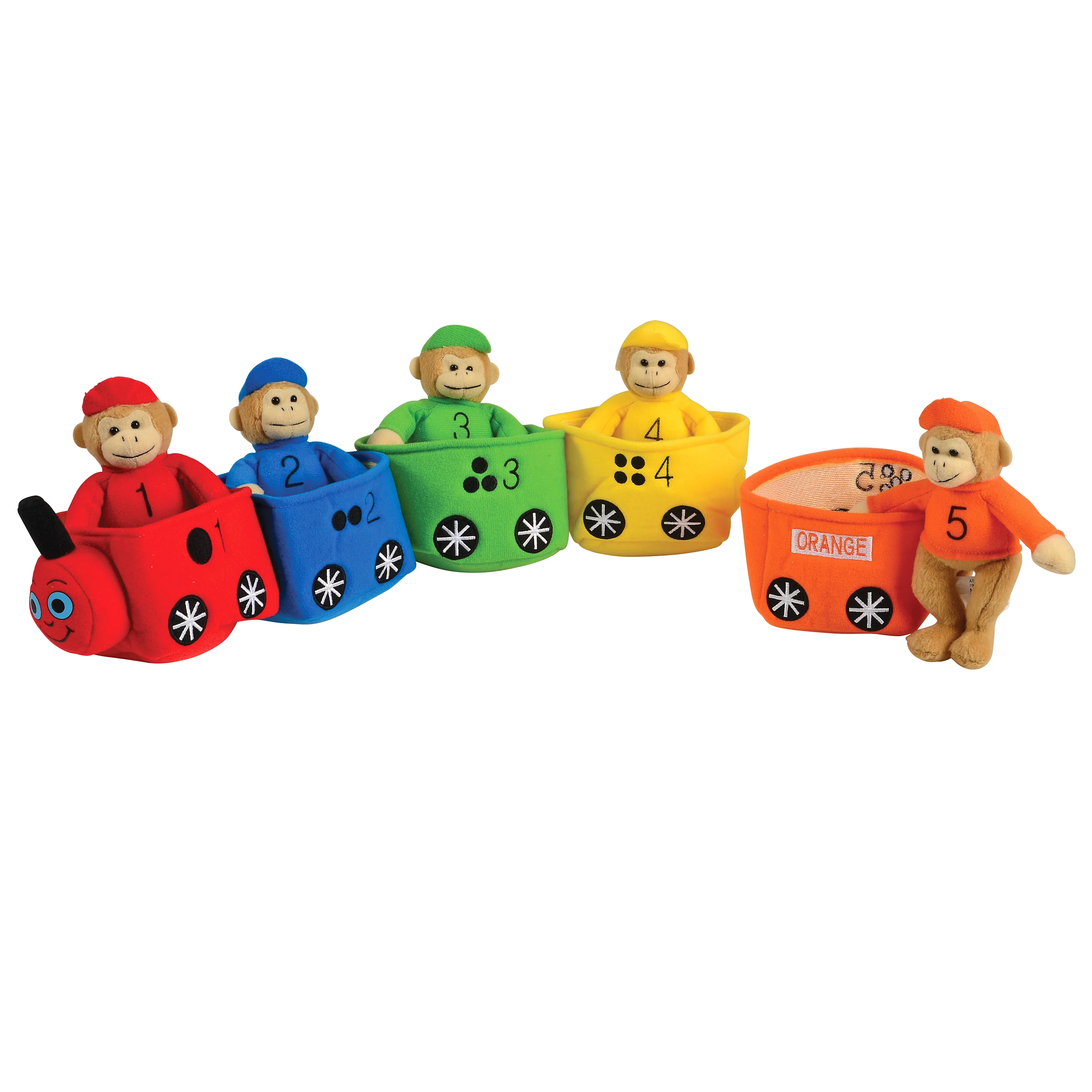 Play & Learn Monkey Train | Soft Velour Color & Number Matching Toy Set with Five Monkeys & Train Cars | English-Only Version - Image 3