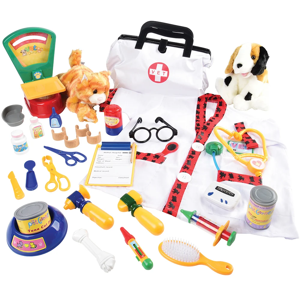 Play Vet Combo Set | 31-Piece Kids Veterinary Pretend Play Kit with Plush Dog, Cat, Pet Scale & Vet Coat