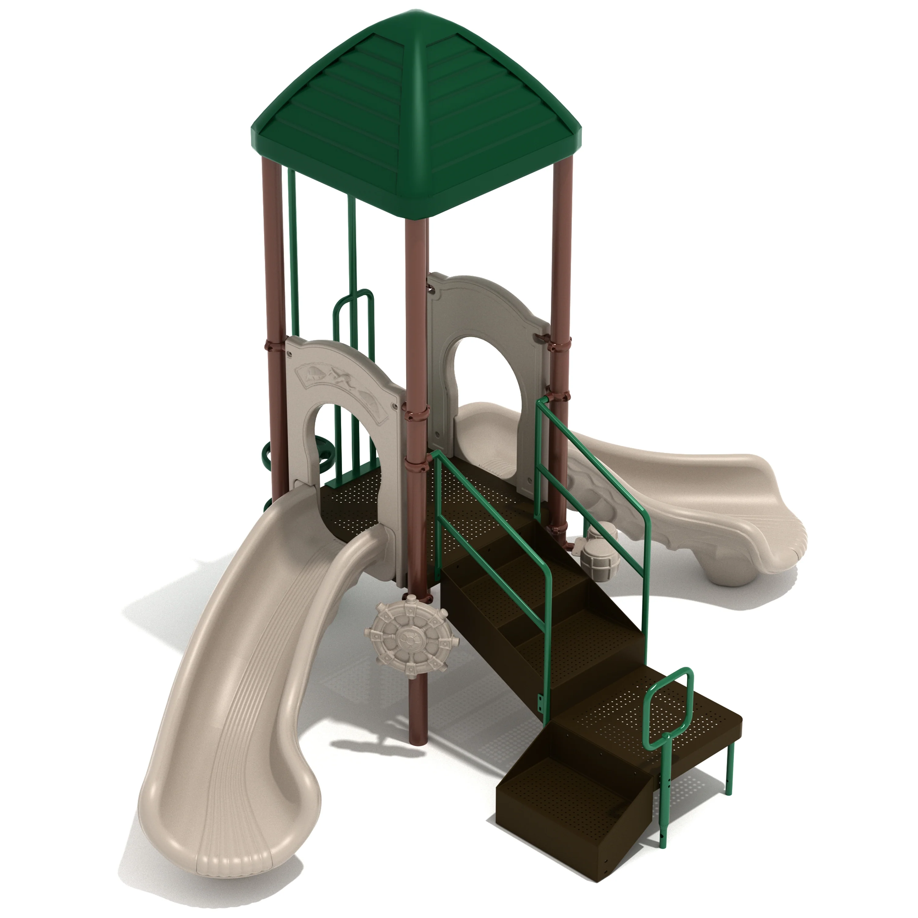 Powells Bay Dual Slide Playground Set | ADA-Compliant Outdoor Play Structure with Climber, Ship’s Wheel & Shade Roof for Ages 2–12