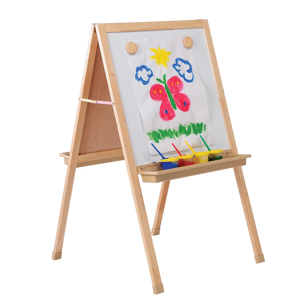 Deluxe Hardwood Classroom Easel | Chalkboard, Magnetic Whiteboard, and Storage Trays - Image 3