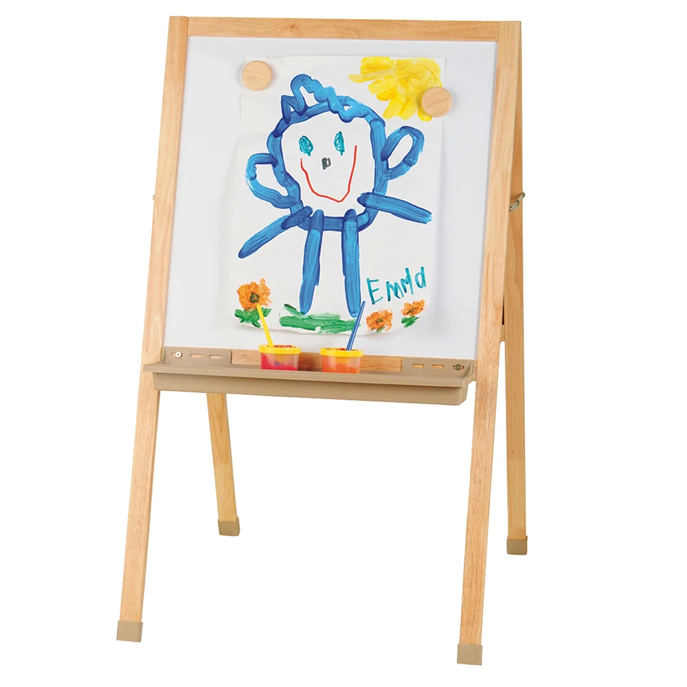 Deluxe Hardwood Classroom Easel | Chalkboard, Magnetic Whiteboard, and Storage Trays - Image 4