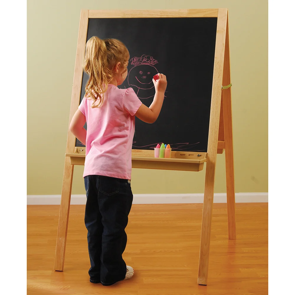 Deluxe Hardwood Classroom Easel | Chalkboard, Magnetic Whiteboard, and Storage Trays - Image 5