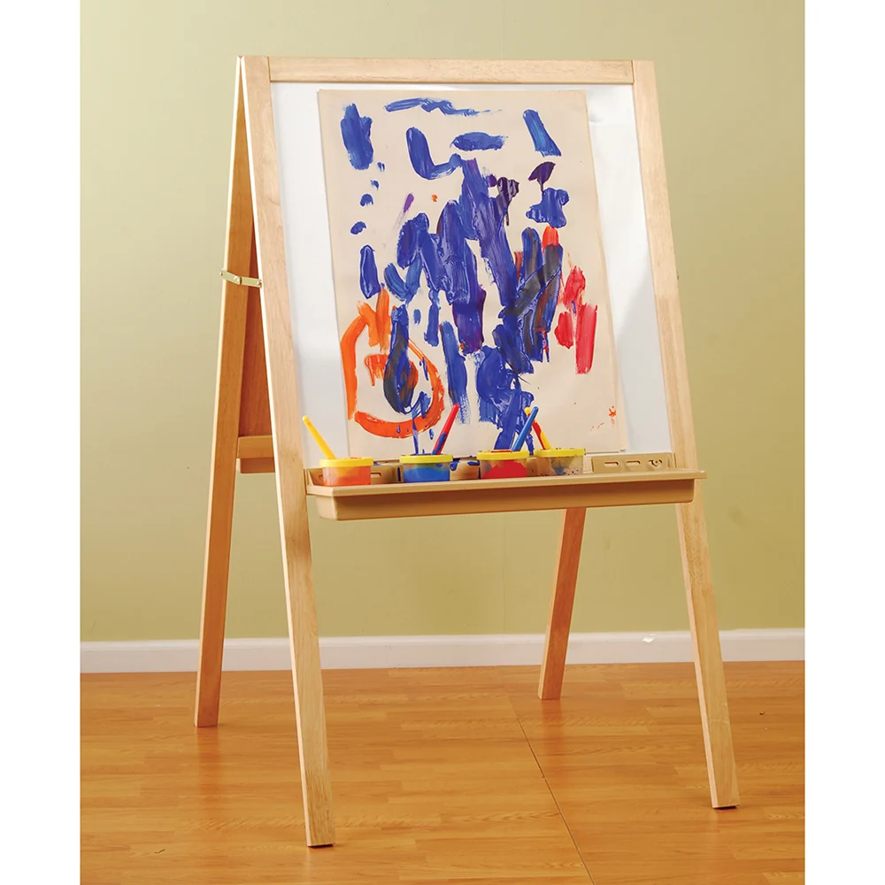 Deluxe Hardwood Classroom Easel | Chalkboard, Magnetic Whiteboard, and Storage Trays - Image 7