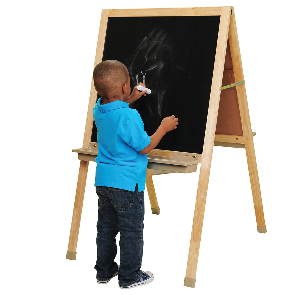 Deluxe Hardwood Classroom Easel | Chalkboard, Magnetic Whiteboard, and Storage Trays - Image 9