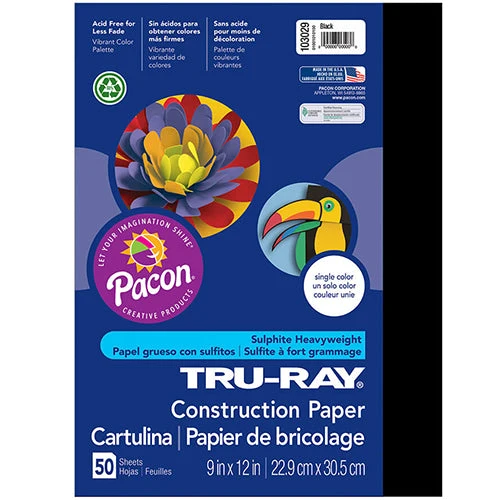 Tru-Ray® Construction Paper, Black, 9" x 12" - 50 Sheets