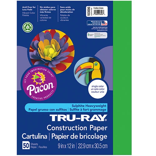 Tru-Ray® Construction Paper, Festive Green, 9" x 12" - 50 Sheets