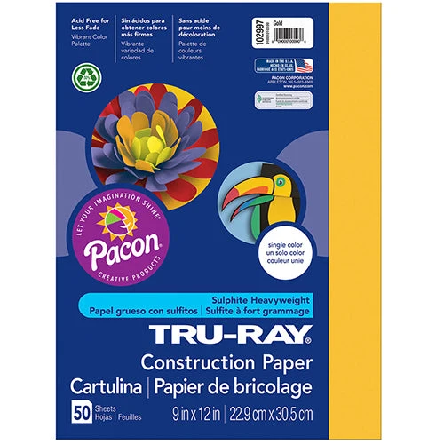 Tru-Ray Heavyweight Golden Yellow Construction Paper, 9" x 12", 50 Sheets