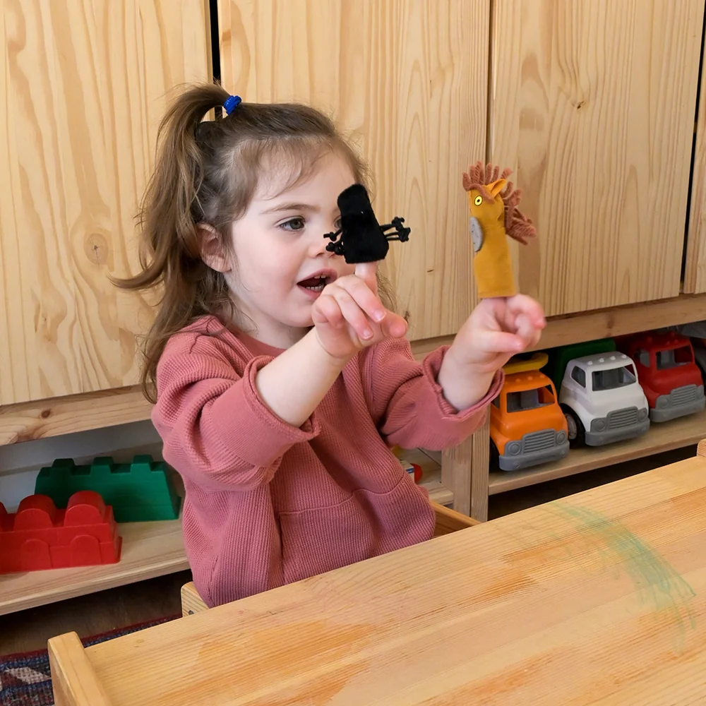 There Was an Old Lady Storytelling Puppet & Book Set | 8-Piece Doll and Finger Puppet Kit* - Image 4