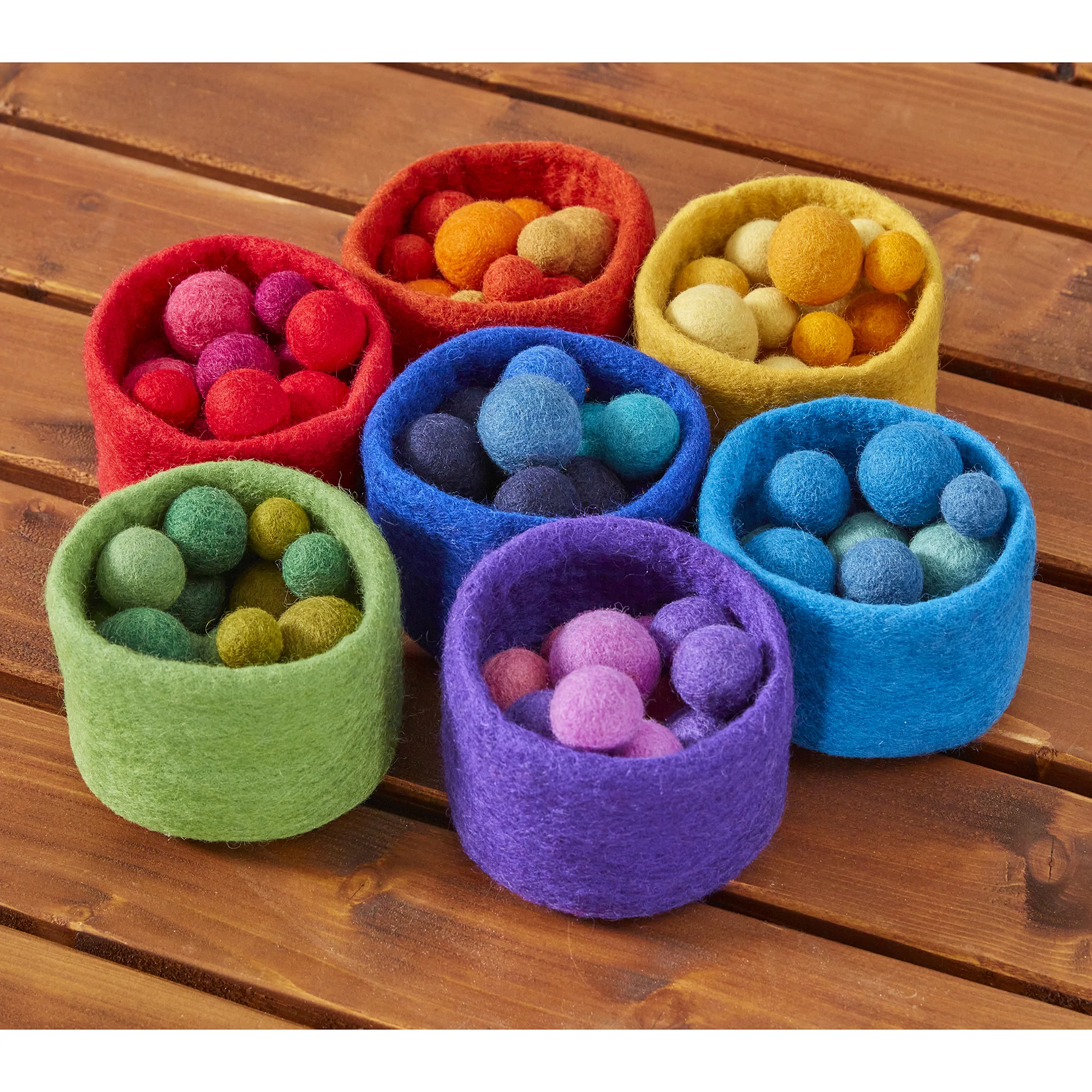 Rainbow Felt Bowls & Balls Set | Montessori Color Sorting, Counting, and Fine Motor Skills Learning Kit