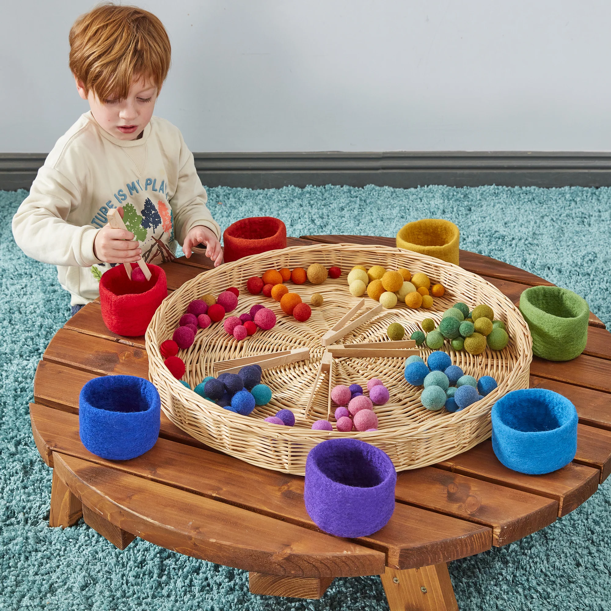 Rainbow Felt Bowls & Balls Set | Montessori Color Sorting, Counting, and Fine Motor Skills Learning Kit - Image 2