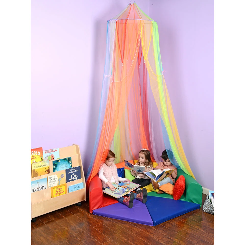 Rainbow Retreat Reading & Play Canopy | 8' Tall with Tie-Back Entrance & Colorful Netting - Image 2