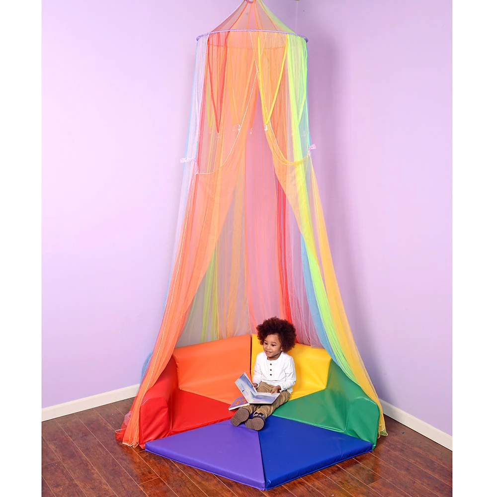 Rainbow Retreat Reading & Play Canopy | 8' Tall with Tie-Back Entrance & Colorful Netting - Image 3