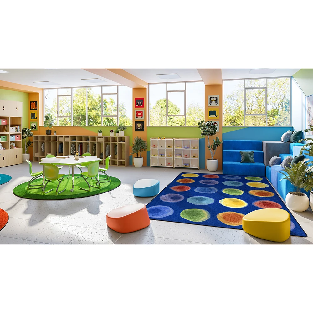 Rainbow Watercolor Spots Classroom Seating Rug - Image 3