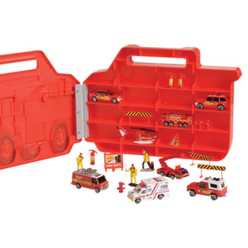 Fire Rescue Truck Carry Case with 22 Pieces – Die-Cast Fire Vehicles & Figures Playset for Kids - Image 6