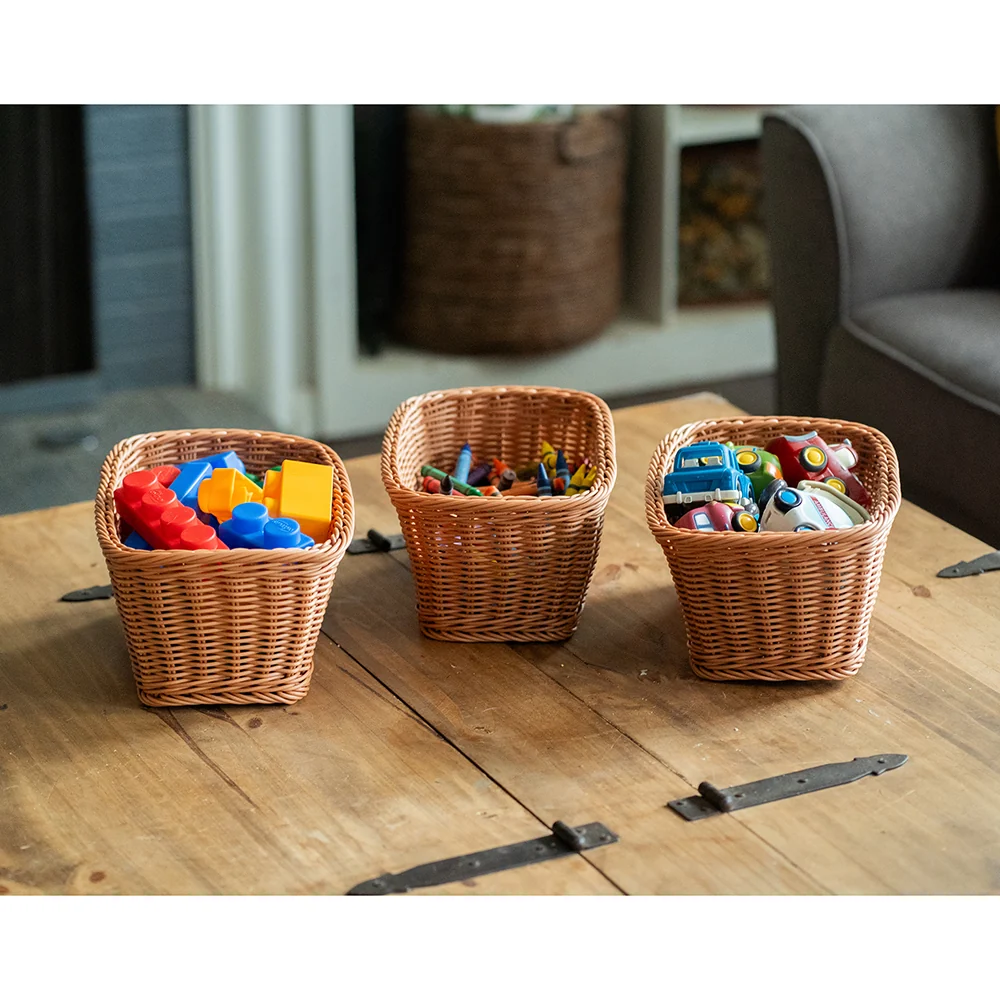 Durable Woven Plastic Rectangle Storage Baskets | Set of 3 Dishwasher-Safe Classroom Organizers - Image 4