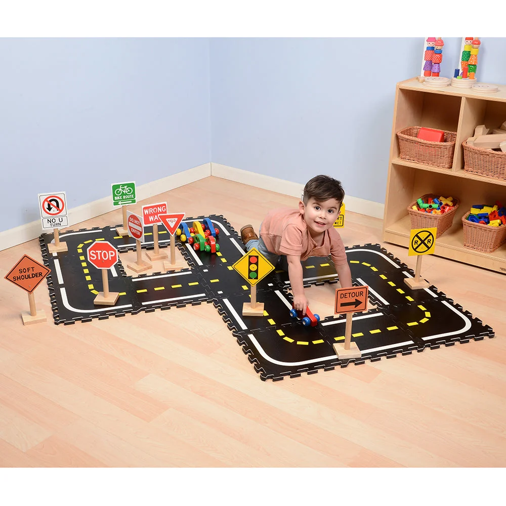 Road Builders Combo Set | 33-Piece Foam Roadway & Wooden Vehicle Playset - Image 4