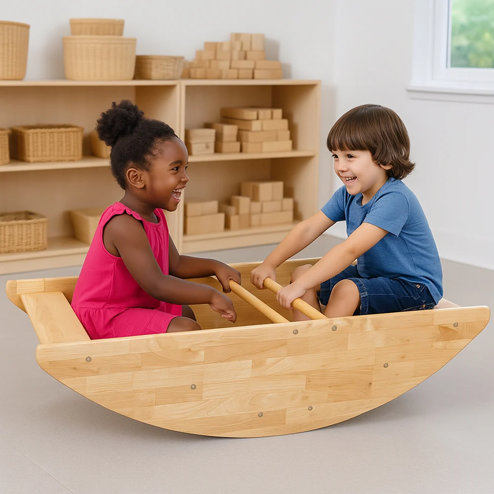 Wooden Rocking Boat & Climbing Steps | Convertible Ride-On Play Structure