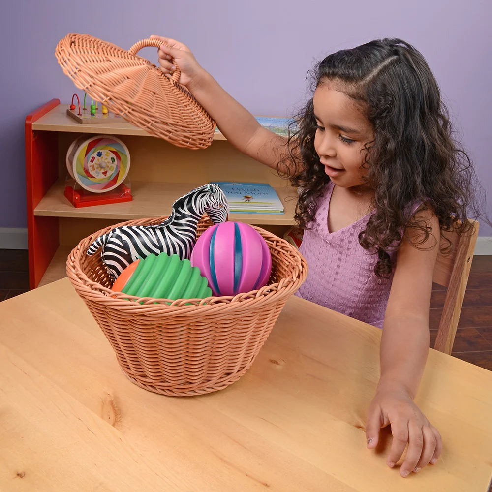 Set of 3 Durable Round Storage Baskets with Lids | Natural Wicker-Style Design - Image 2