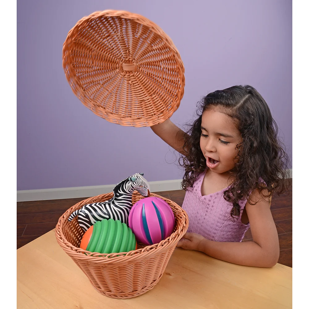 Set of 3 Durable Round Storage Baskets with Lids | Natural Wicker-Style Design - Image 3