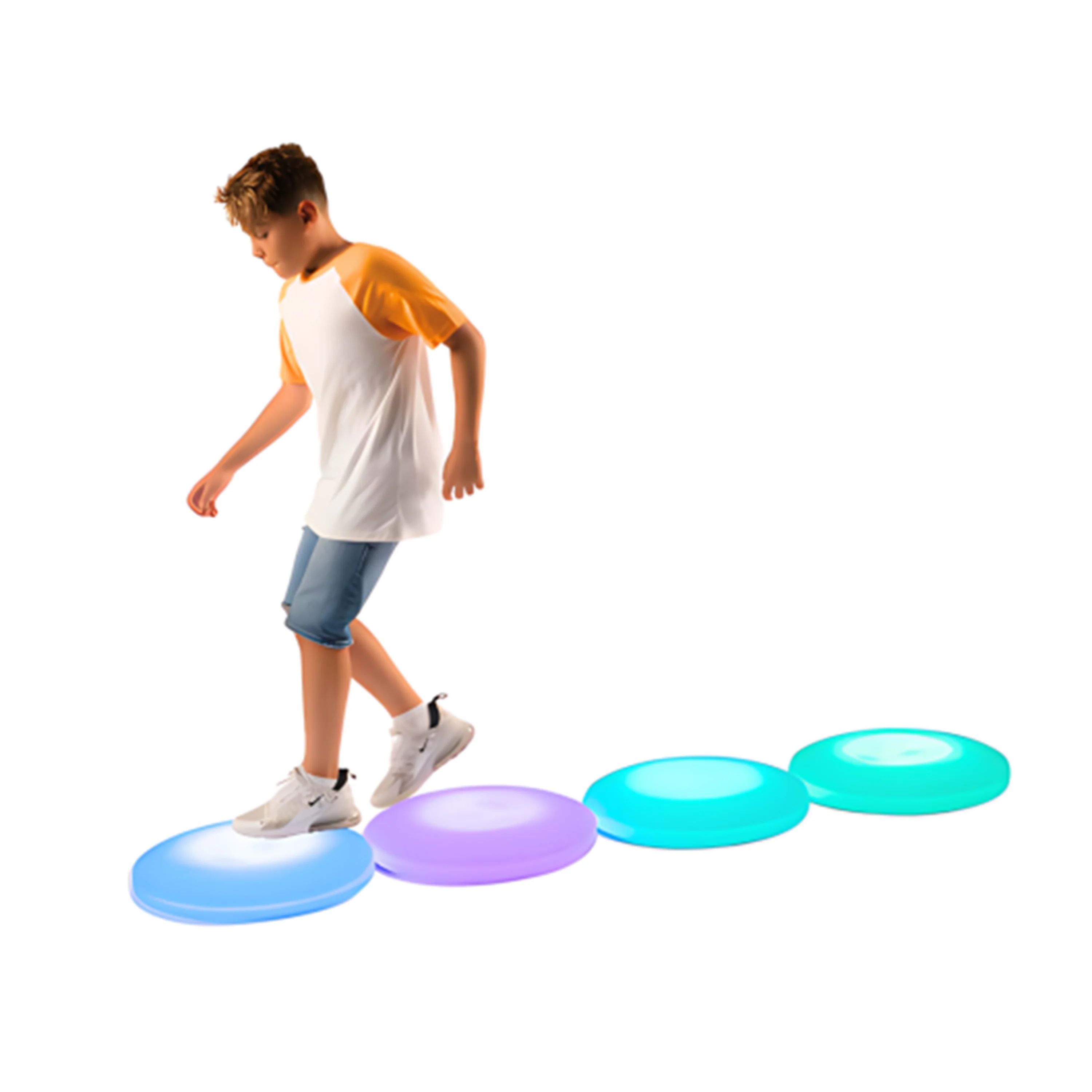 Interactive Round LED Floor Tiles | 4-Piece Rechargeable Sensory Light Set
