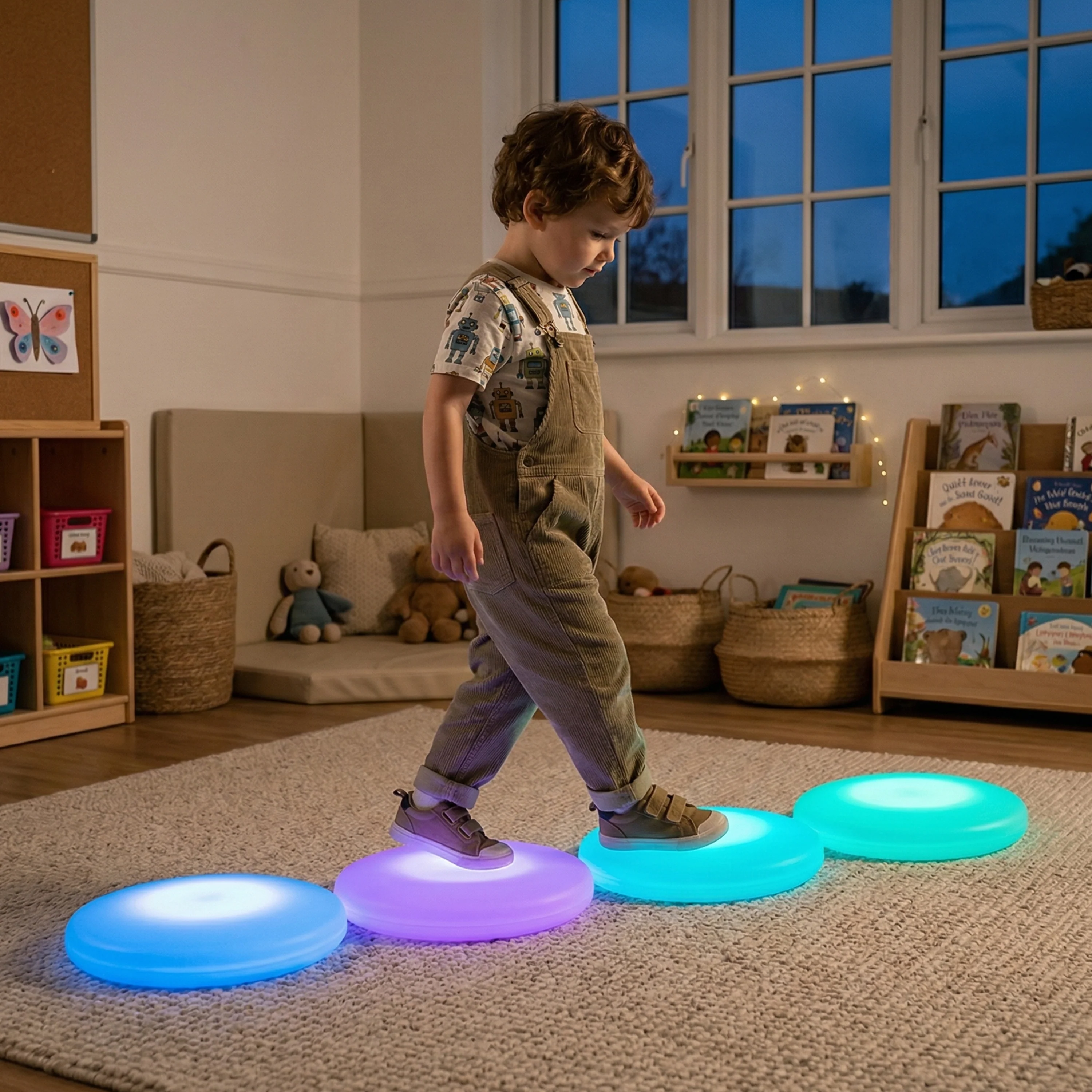 Interactive Round LED Floor Tiles | 4-Piece Rechargeable Sensory Light Set - Image 2