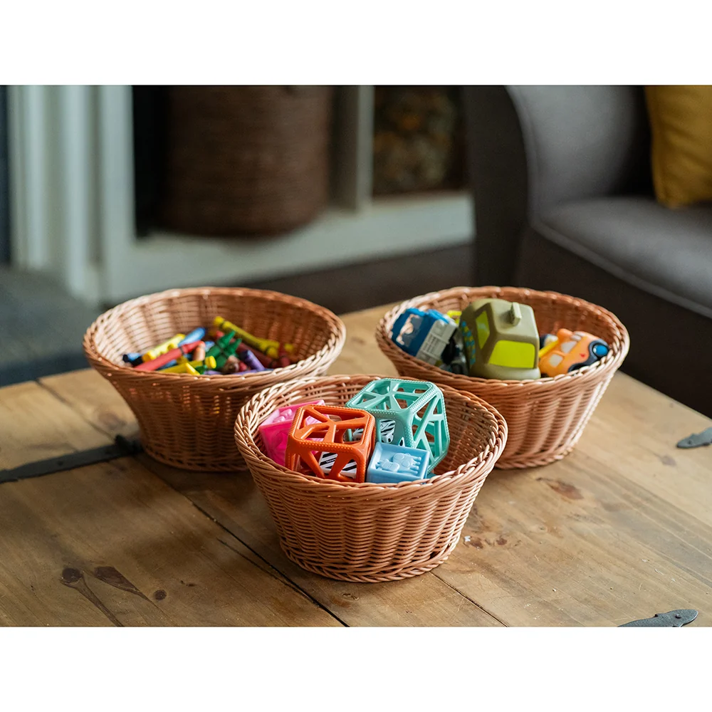 Plastic Wicker Round Baskets - Set of 3 - Image 4