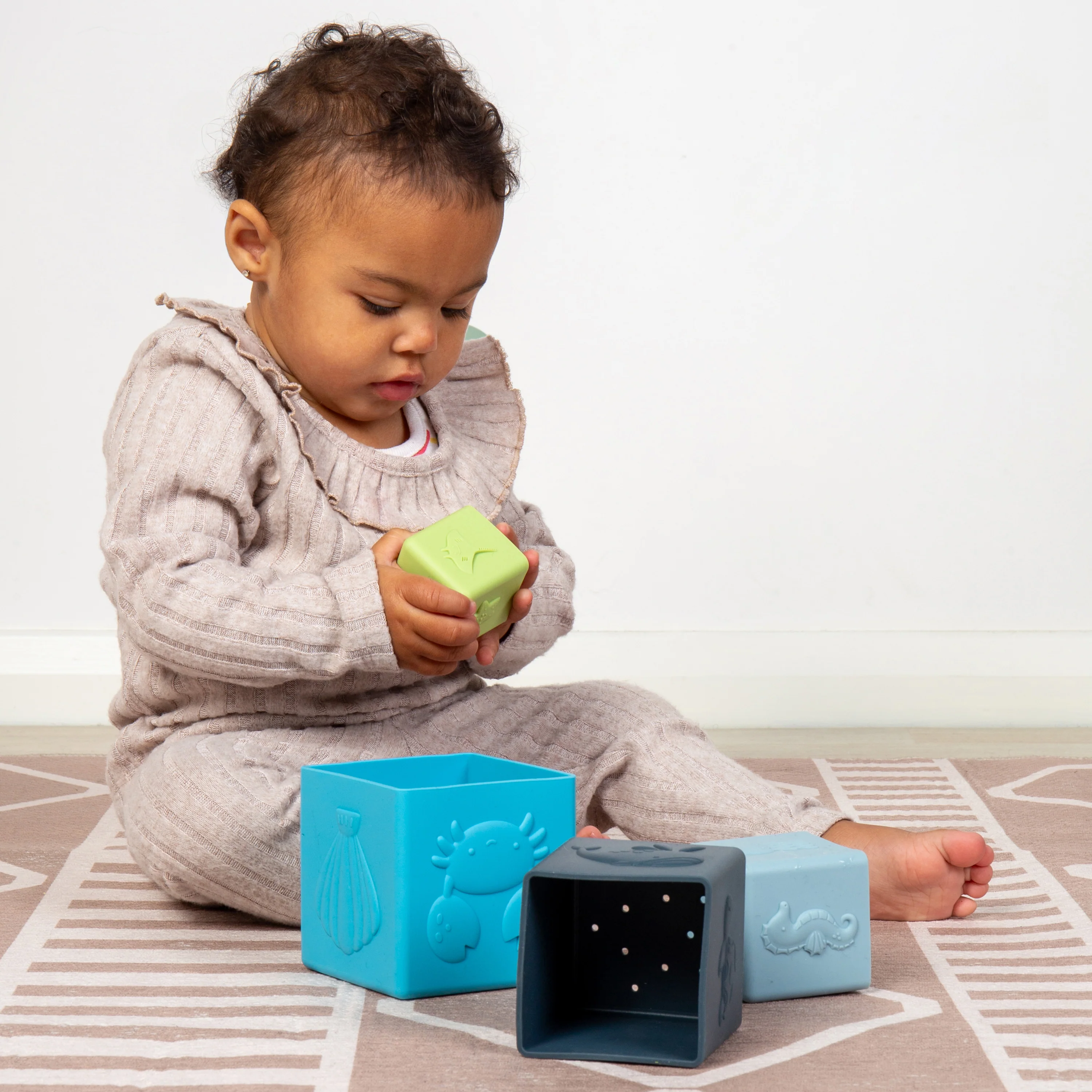 Scandi Nesting Silicone Blocks | Soft Baby Stacking Cubes with Ocean Animal Designs, Water Play Features & Sensory Learning - Image 5