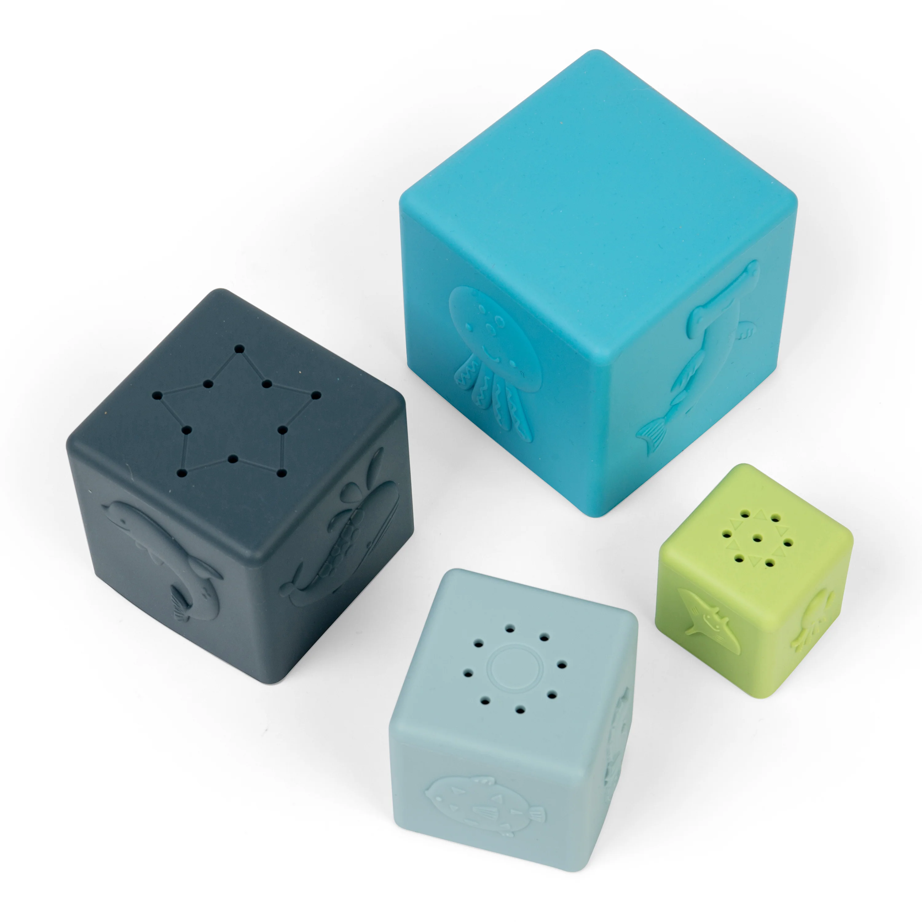Scandi Nesting Silicone Blocks | Soft Baby Stacking Cubes with Ocean Animal Designs, Water Play Features & Sensory Learning - Image 6
