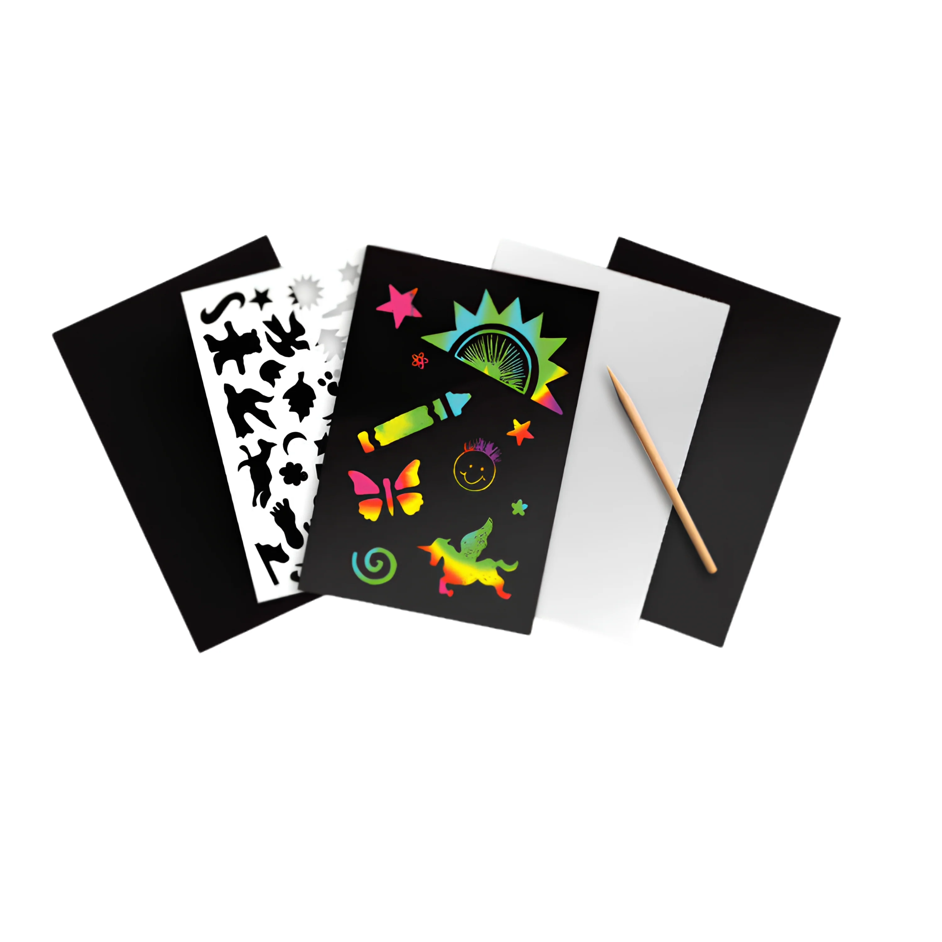 Scratch Art Rainbow - 4 Boards, Wooden Stylus, Stencil - Image 2