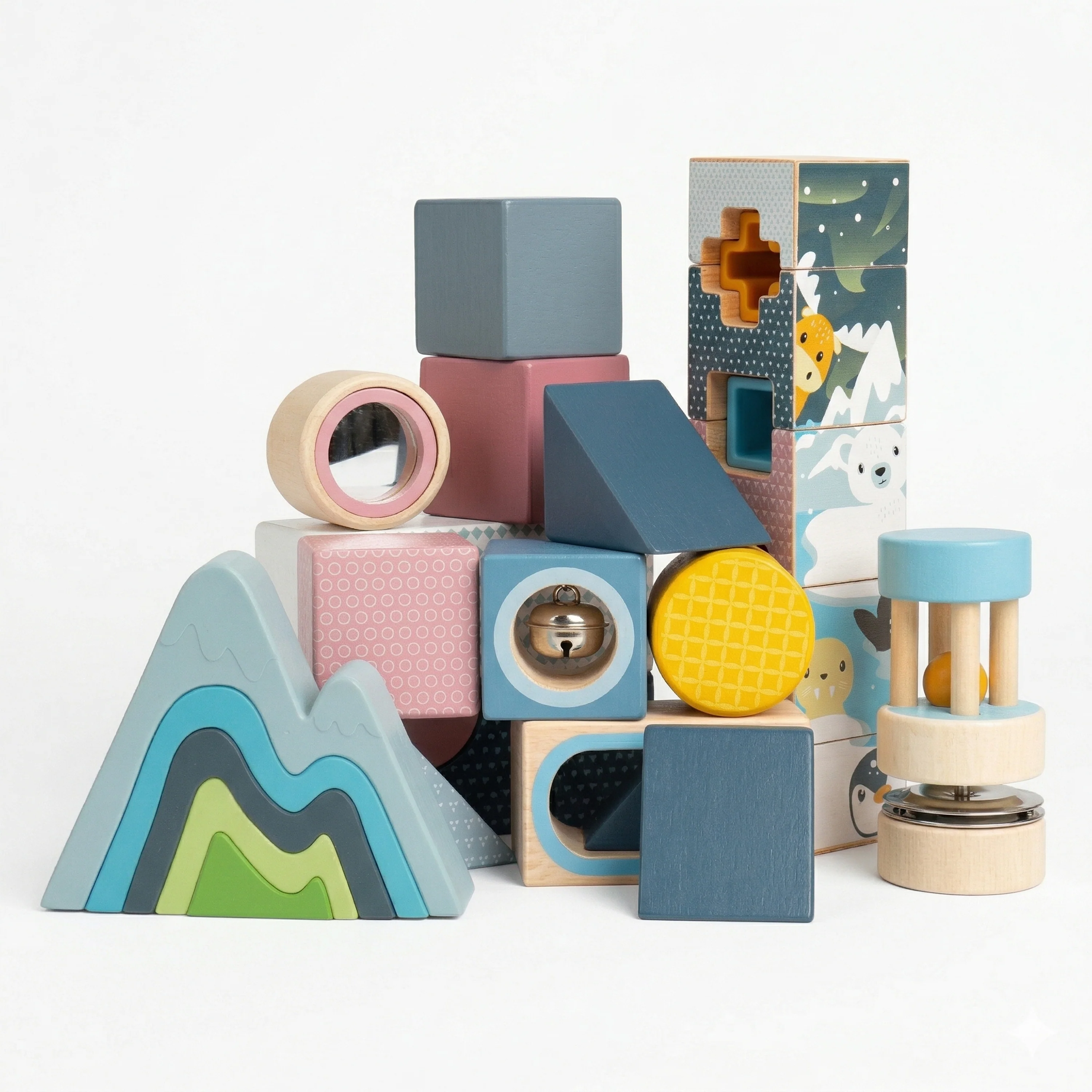 Sensory Stack and Discover Set | 3 Piece Toddler Learning Toy with Shape Sorter Blocks, Soft Stacking Mountains & Sensory Cubes
