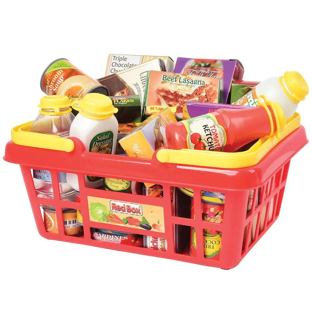 Shopping Basket with Play Food | 23-Piece Pretend Grocery Set - Image 8