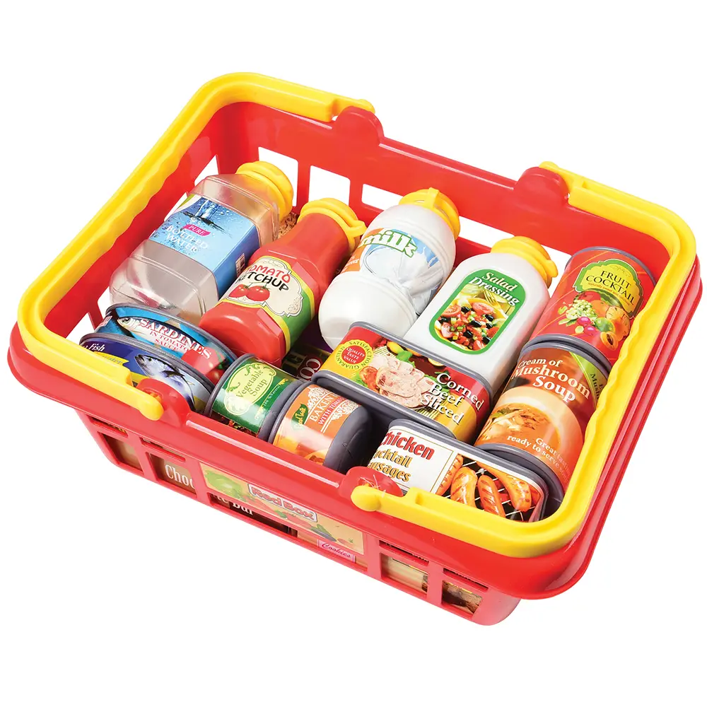 Shopping Basket with Play Food | 23-Piece Pretend Grocery Set - Image 9