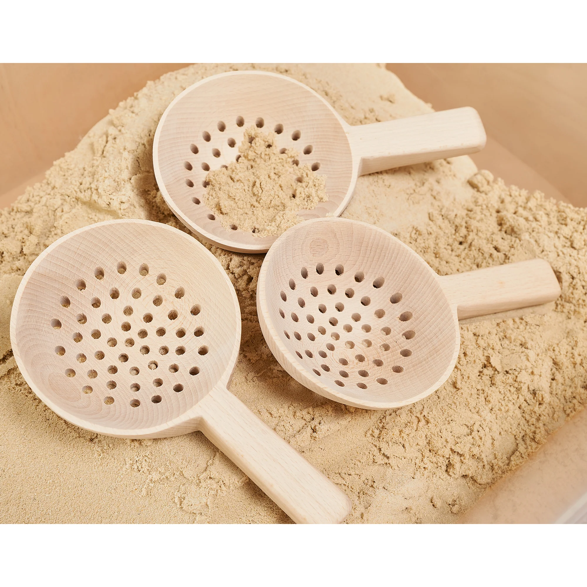 Short Handle Wooden Spoons | Montessori Sensory & Sand Play Tools 3-Piece Set