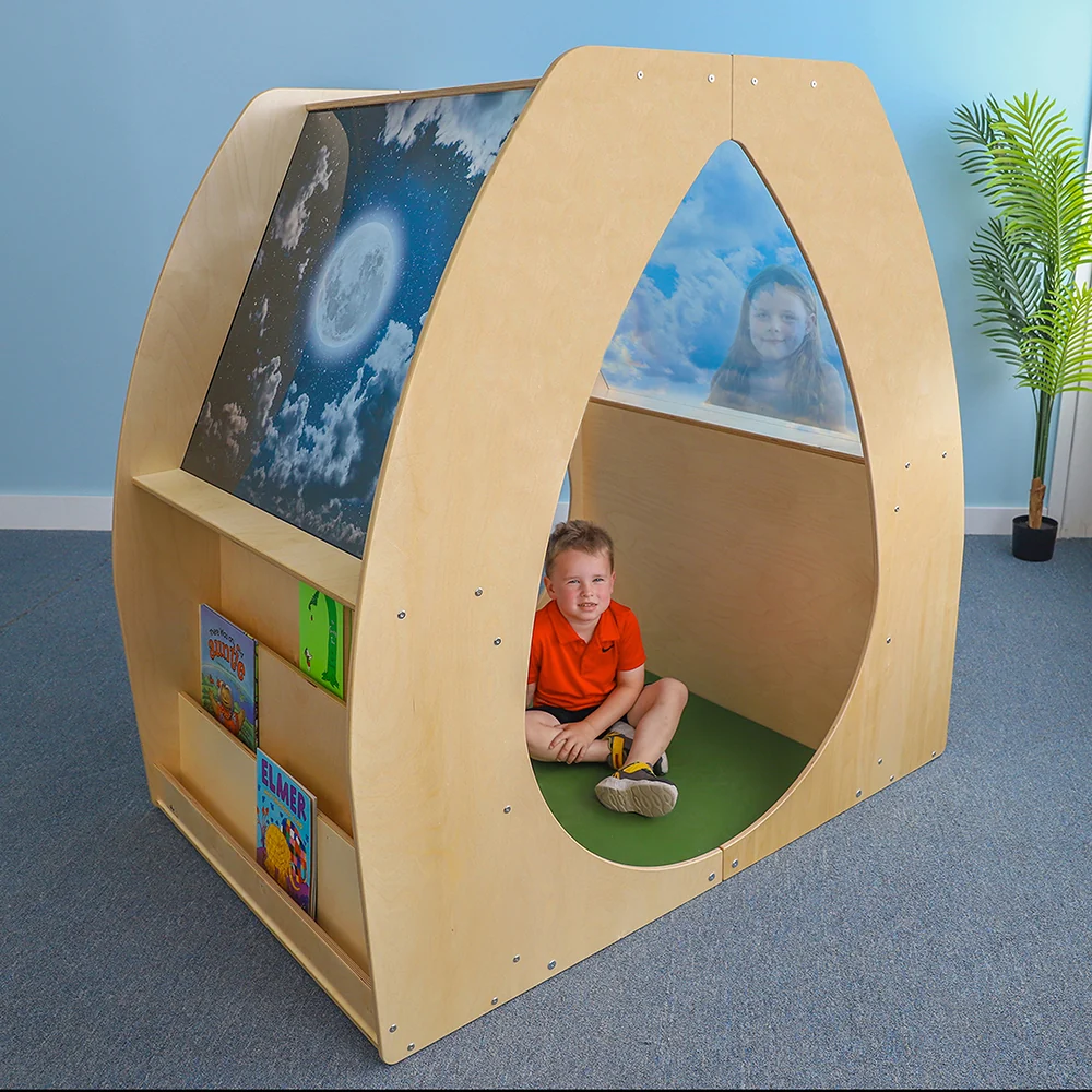 Sky View Sanctuary Reading Nook | Biophilic Quiet Space with Shelving for Early Learning Classrooms
