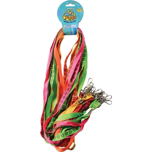 Smiley Face Lanyards – Assorted Neon Colors (Set of 12) - Image 3