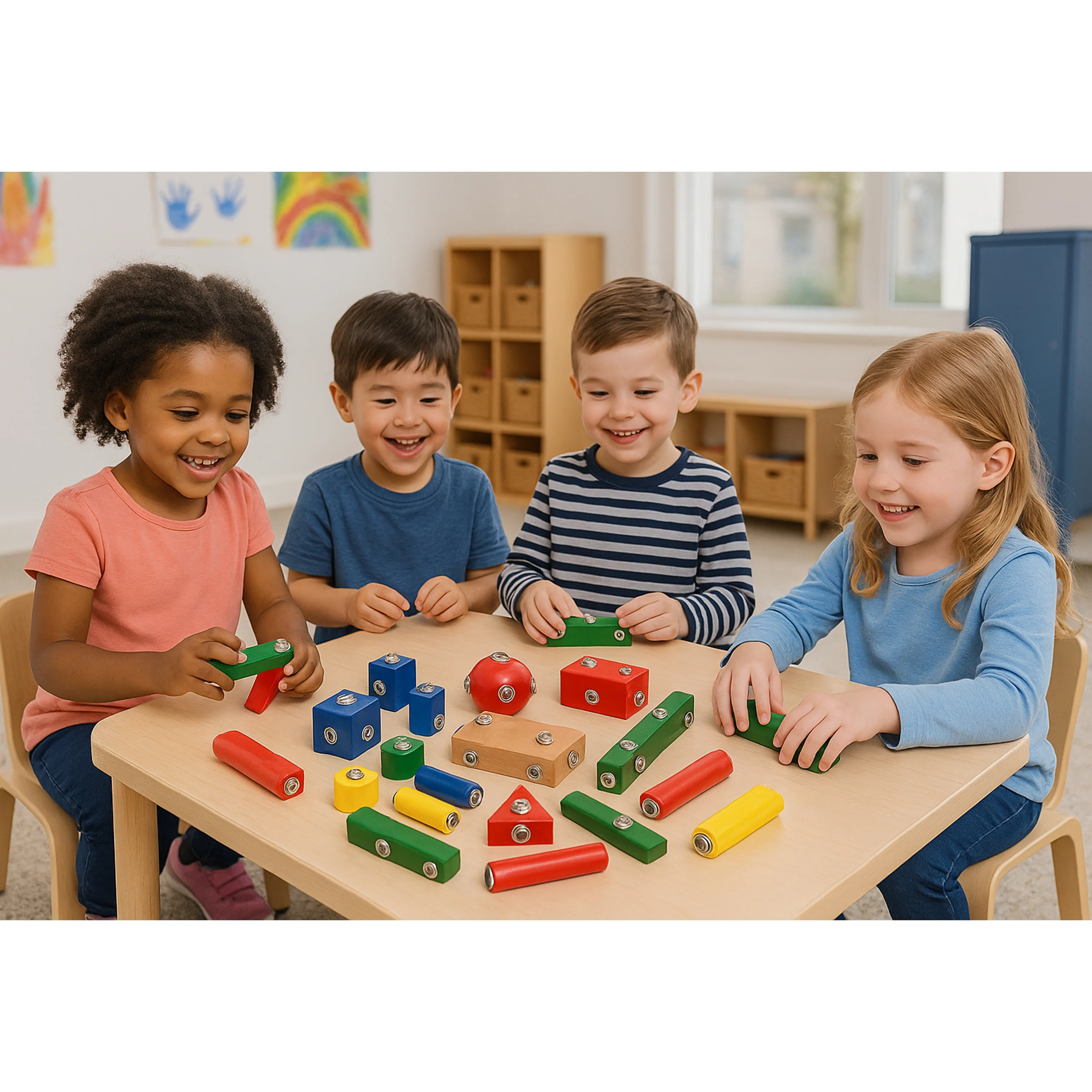 Snap-N-Play Wooden Building Set | 65-Piece Connectable Blocks - Image 4