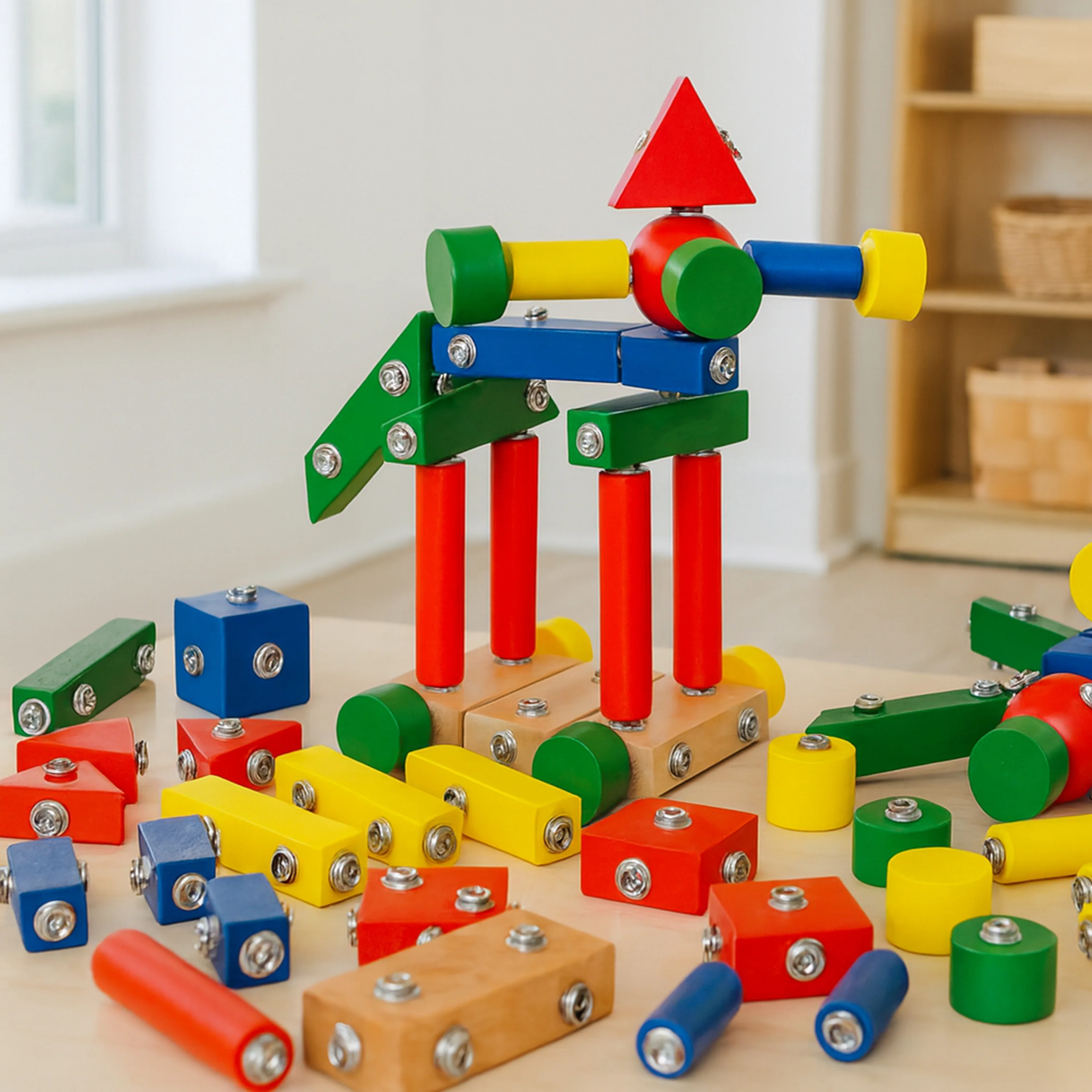 Snap-N-Play Wooden Building Set | 65-Piece Connectable Blocks - Image 5