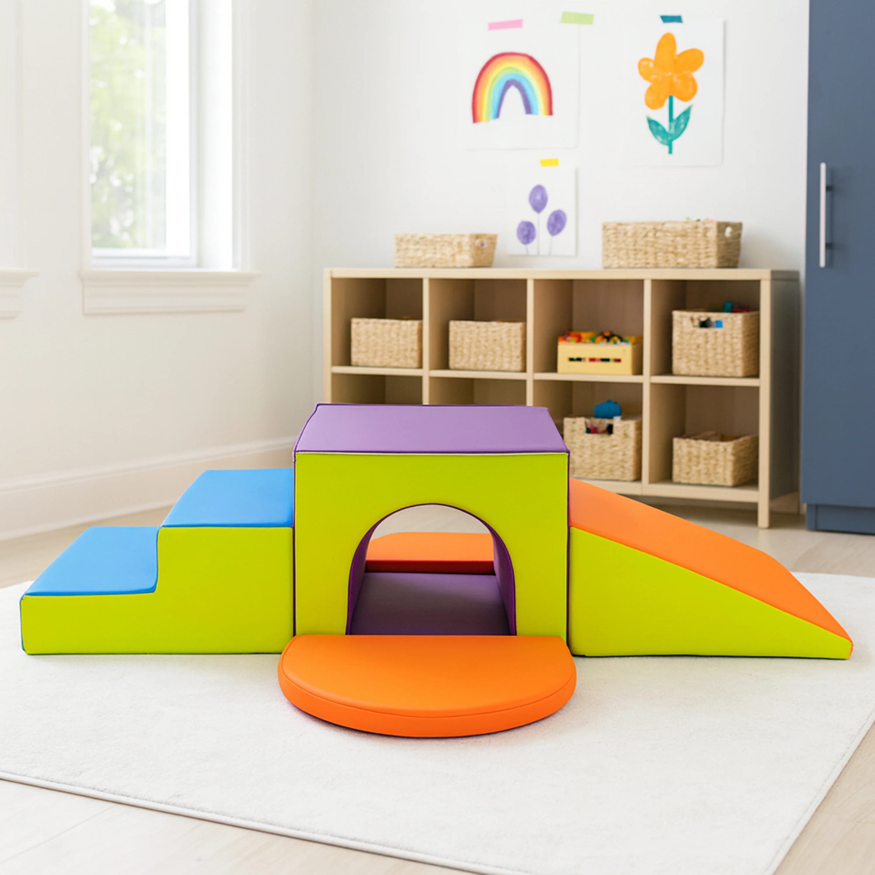 Single Tunnel Plus Climber | Foam Indoor Playset with Slide, Tunnel & Stairs