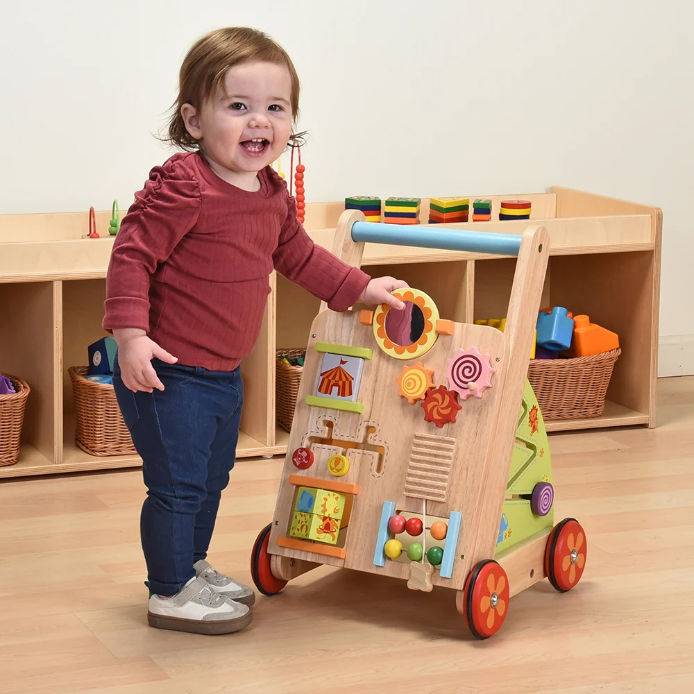 Solid Wood Activity Walker | Sensory Exploration with Spinning Mirror & Gears & Mazes - Image 14