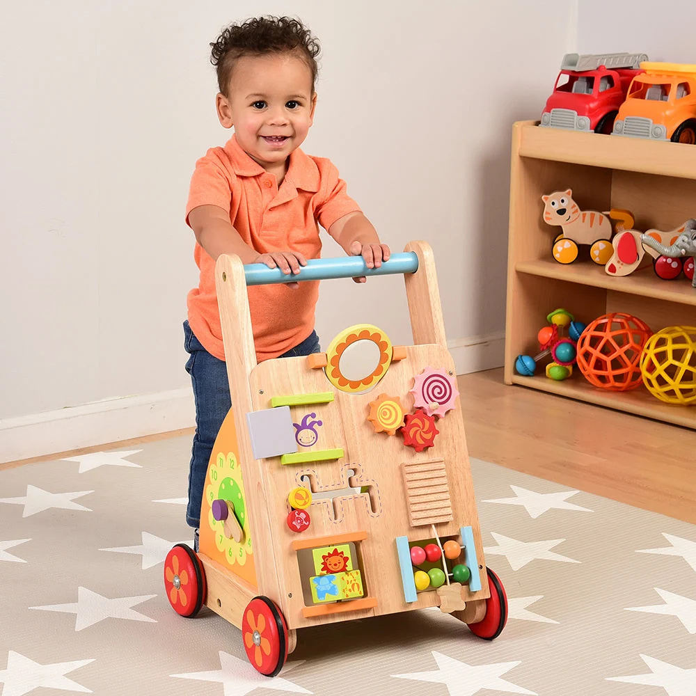 Solid Wood Activity Walker | Sensory Exploration with Spinning Mirror & Gears & Mazes - Image 7