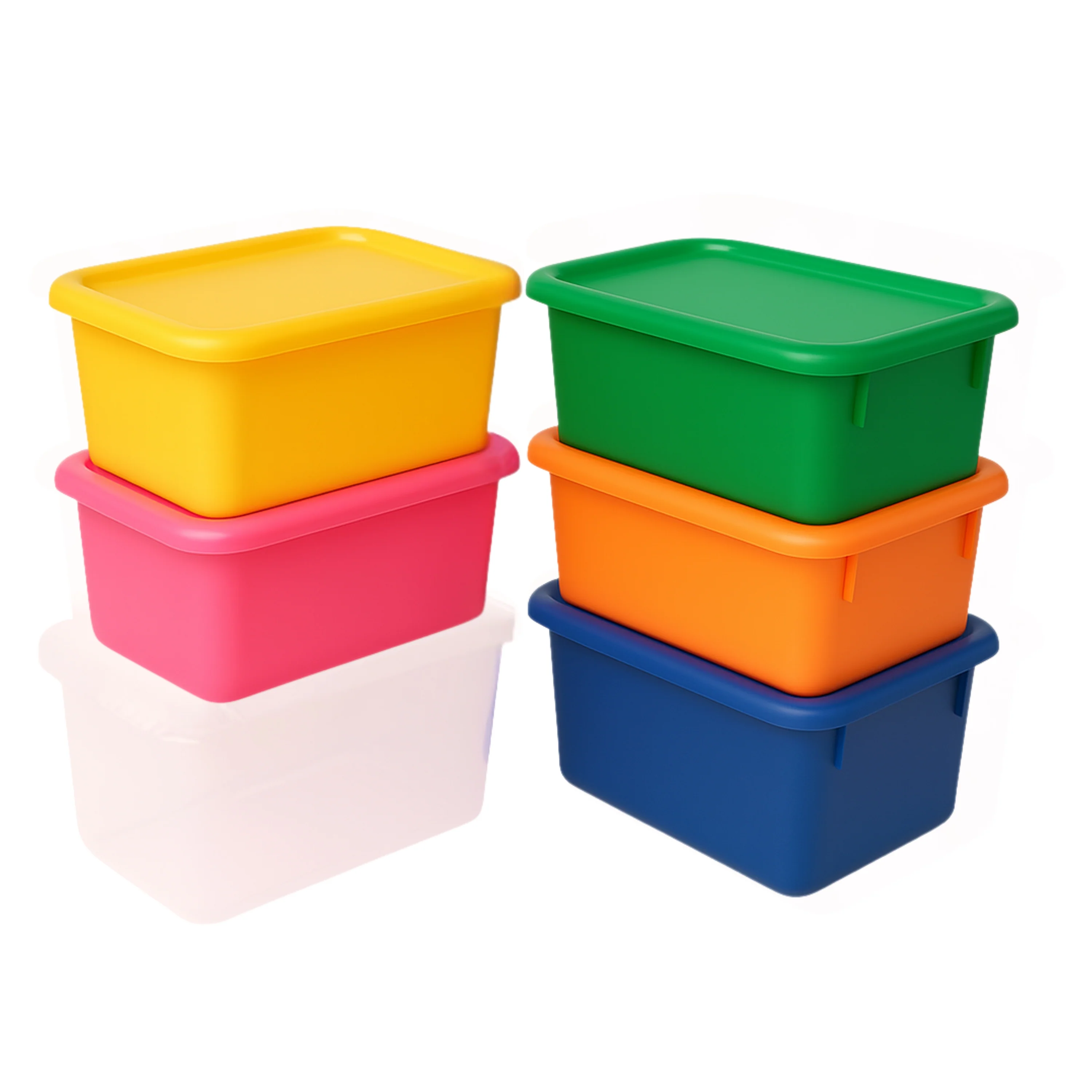 Classroom Storage Tote Bin Bundle | 6 Colorful & Clear Organizer Bins with Lids