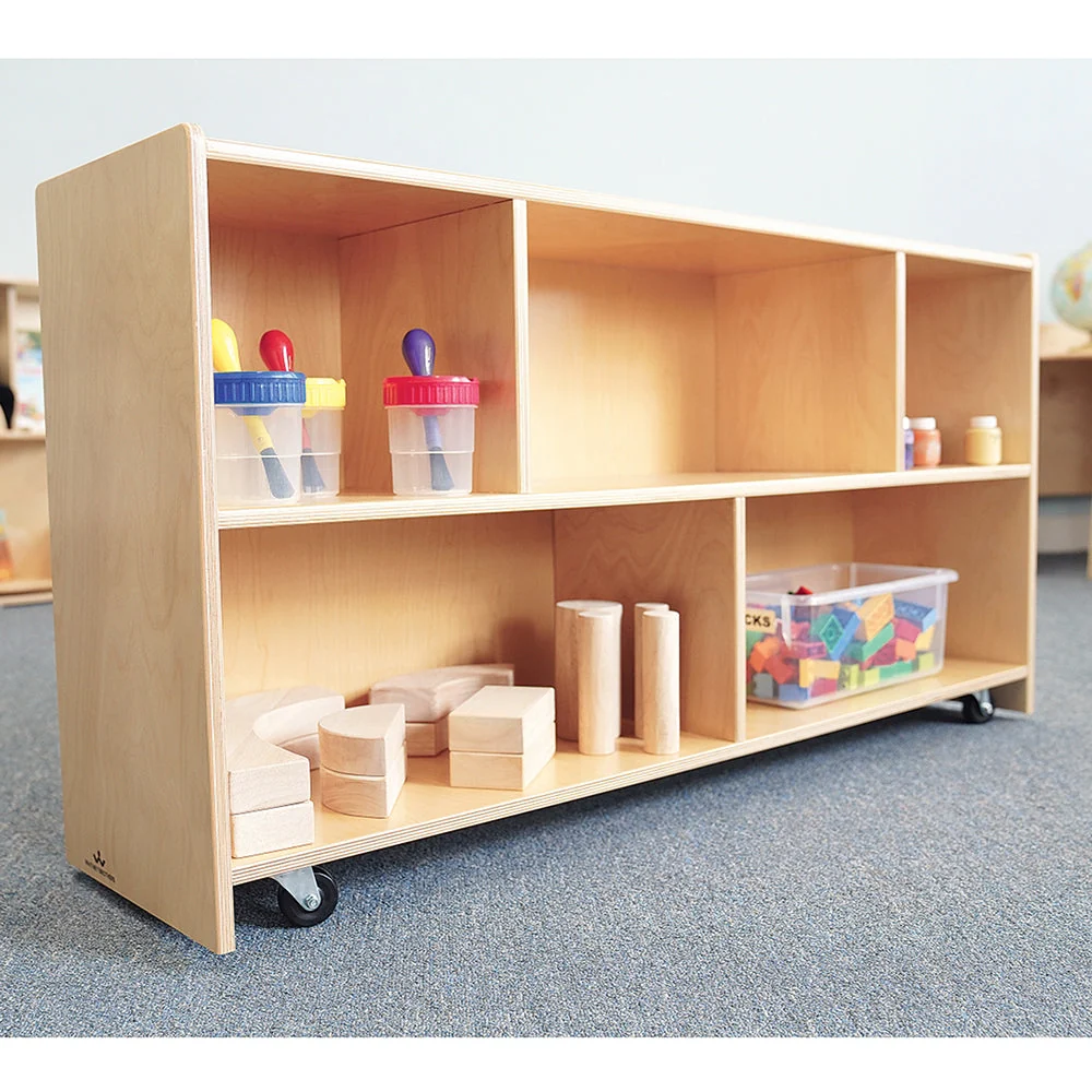 Straight Birch Sectional Storage Unit with 5 Compartments & Casters | 24" High Classroom Organizer - Image 3